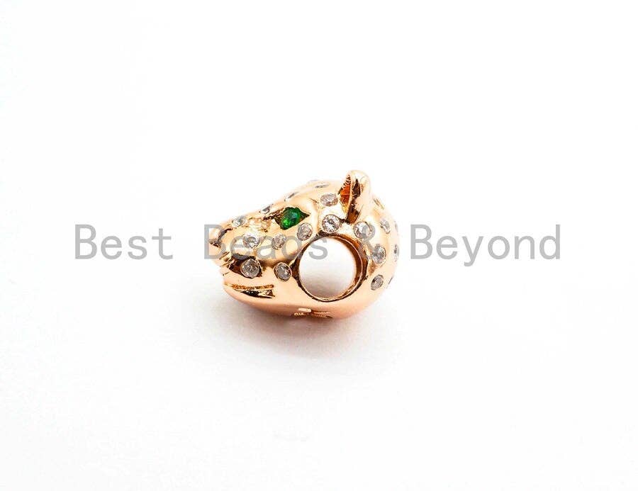 NEW STYLE CZ Micro Pave Leopard Head Beads, Cubic Zirconia Panther Head Spacer Beads, Animal Beads, Men's Bracelet Findings,15mm, sku#Y108