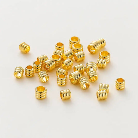 20 30 50pcs/lot 14K 18K Gold Plated Cylinder Charm Metal Beads Loose Spacer Beads For Bracelet DIY Jewelry Making Accessories