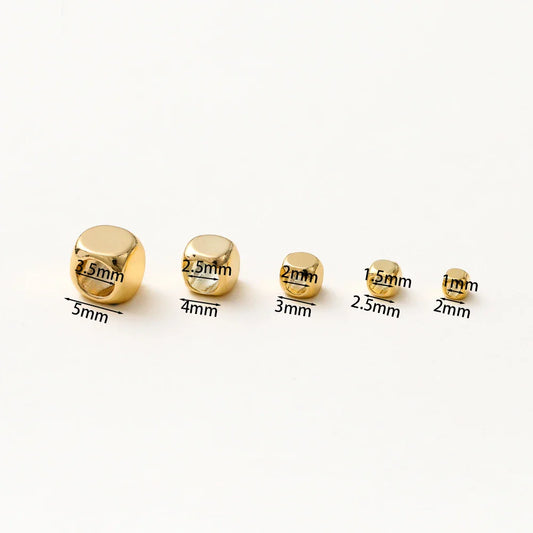 50pcs/lot 14K 18K Gold Brass Cube Square Spacer Beads Loose Charm Bead for DIY Bracelets Necklace Jewelry Making Accessories