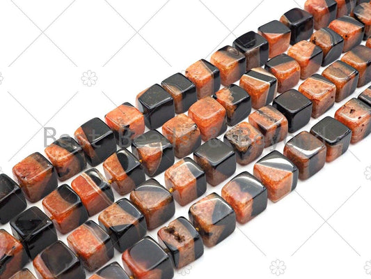 High Quality Natural Orange Black Druzy Agate Beads, 15mm Cube Smooth Agate, 15.5'' Full Strand,Sku#YK09