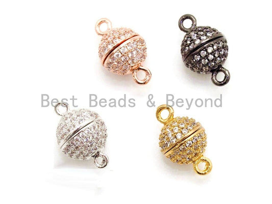 8mm/10mm/12mm/14mm/16mm CZ Micro Pave Strong Magnetic Round Clasp, Cubic Zirconia Magnetic Clasp, Gold Rose Gold Clasp, sku#H55