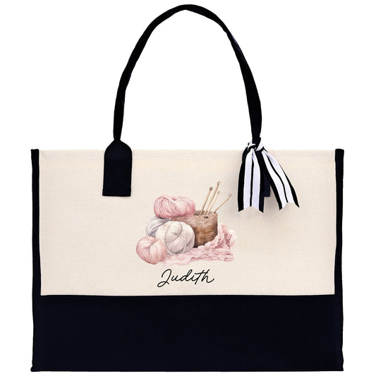 Personalized Cotton Canvas Tote Bag Custom Grandma Kitting Bag Yarn Custom Crochet Bag Mother's Day Gift Knitting Gift
