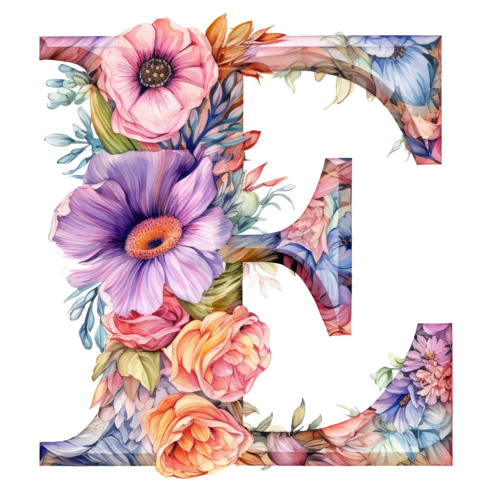 Alphabet Flowers Fabric Panel E