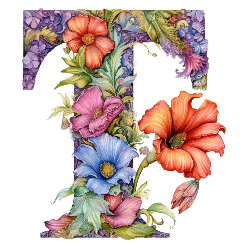 Alphabet Flowers Fabric Panel T