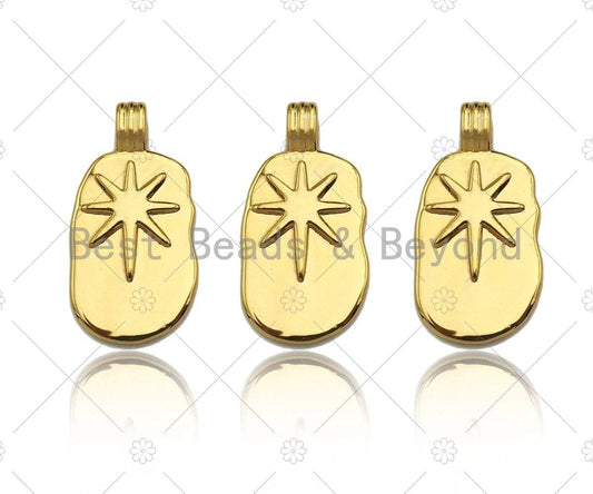 High Polished North Star On Oval Pendant/Charm,Gold Star Tag Charm, Necklace Bracelet Charm Pendant,12x23mm, Sku#Y366