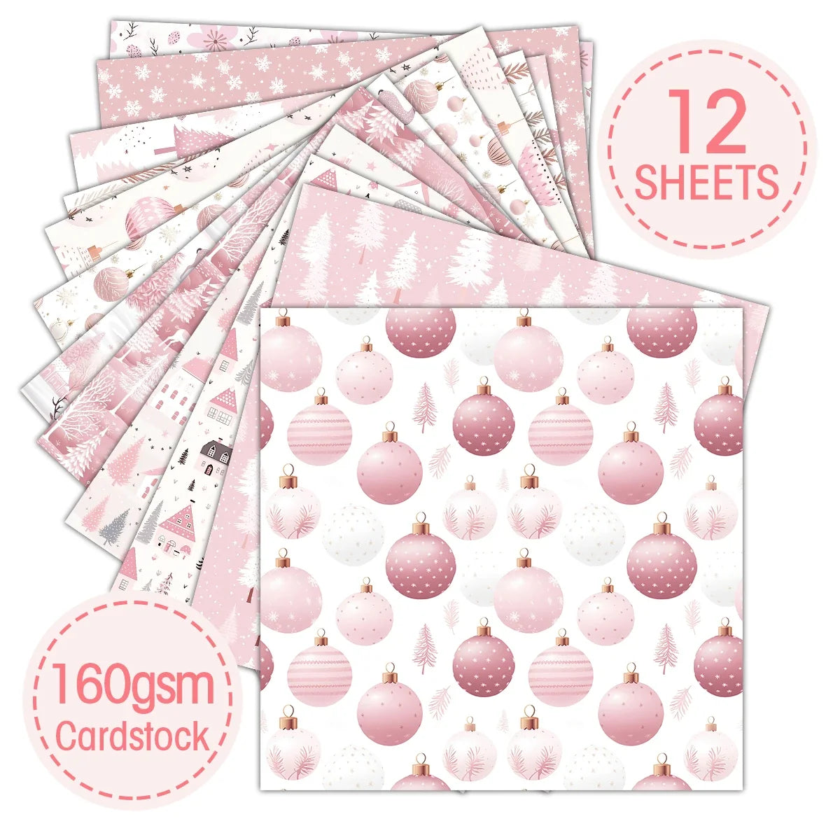 Pink Christmas Scrapbook Paper Pad | 12 Sheets Decorative Craft Papers