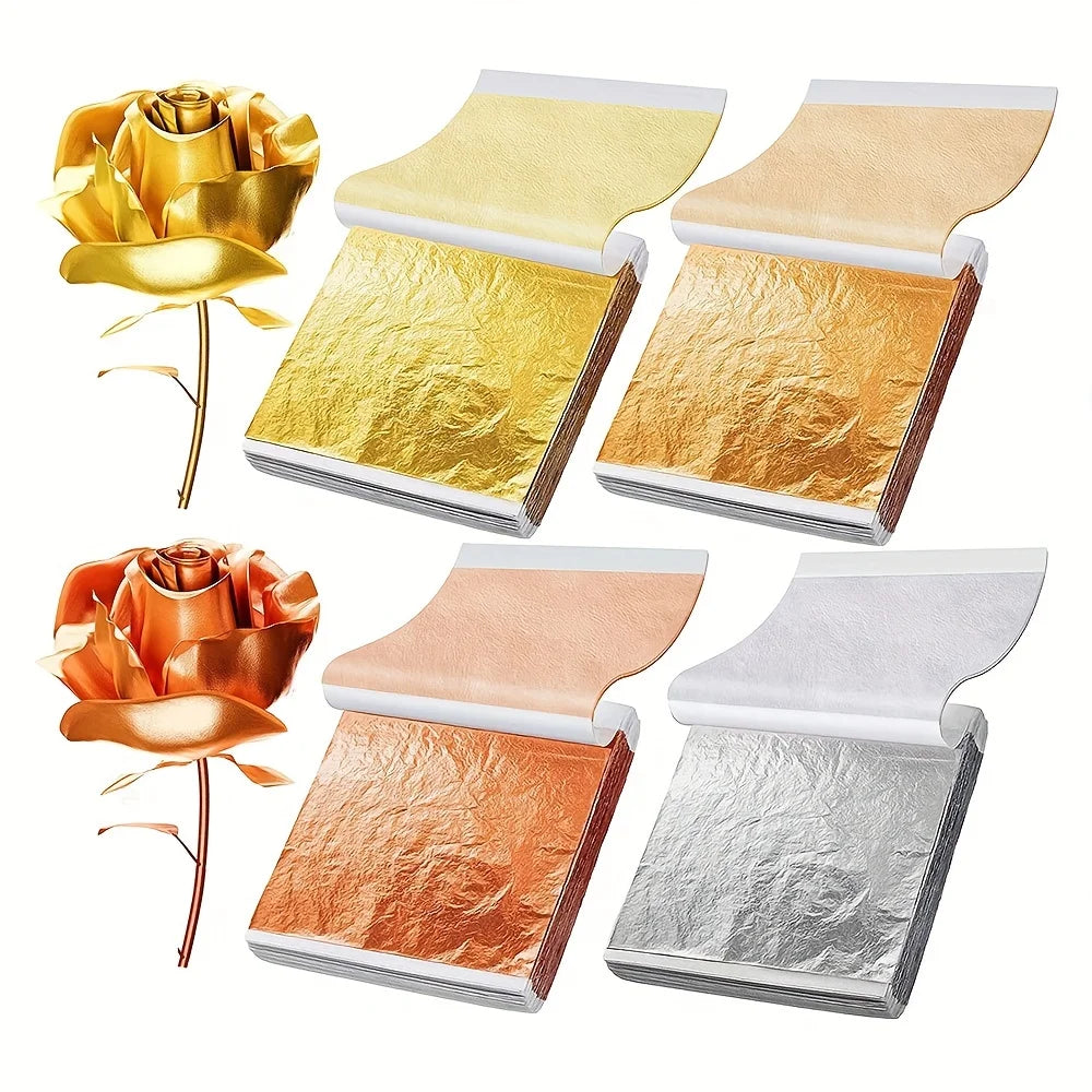 100pcs Imitation Gold Silver Foil Paper Leaf Sheets | Gilding DIY Craft Art Supplies
