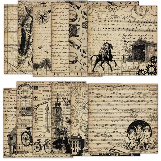 Vintage Scrapbook Paper Pad | 12 Sheets Assorted Patterns for Cardmaking and DIY Crafts