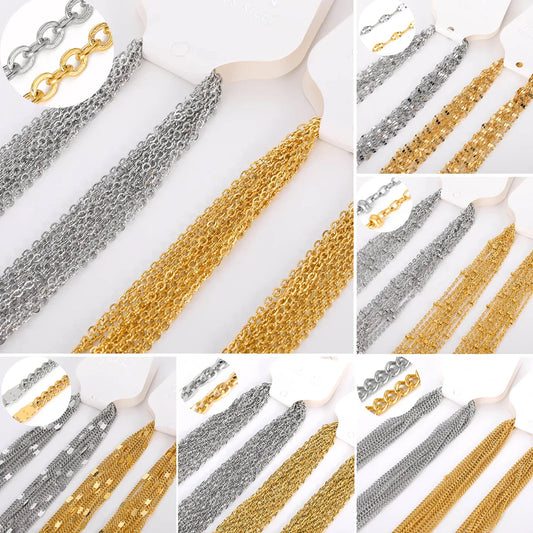 10pcs/set Stainless Steel Gold Color Necklace For Women 45cm Chain DIY Jewelry Accessories Making Materials Handmade Supplies