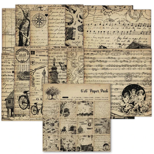 Vintage Scrapbook Paper Pad | 12 Sheets Assorted Patterns for Cardmaking and DIY Crafts