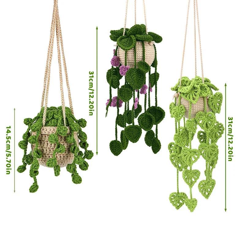 KRABALL Crochet Hanging Plant Kit With Instruction Easy Hand Knitting Yarn Ball Thread Needles Hooks Knit Tools Accessories Set