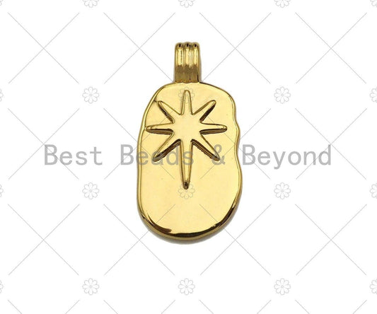 High Polished North Star On Oval Pendant/Charm,Gold Star Tag Charm, Necklace Bracelet Charm Pendant,12x23mm, Sku#Y366