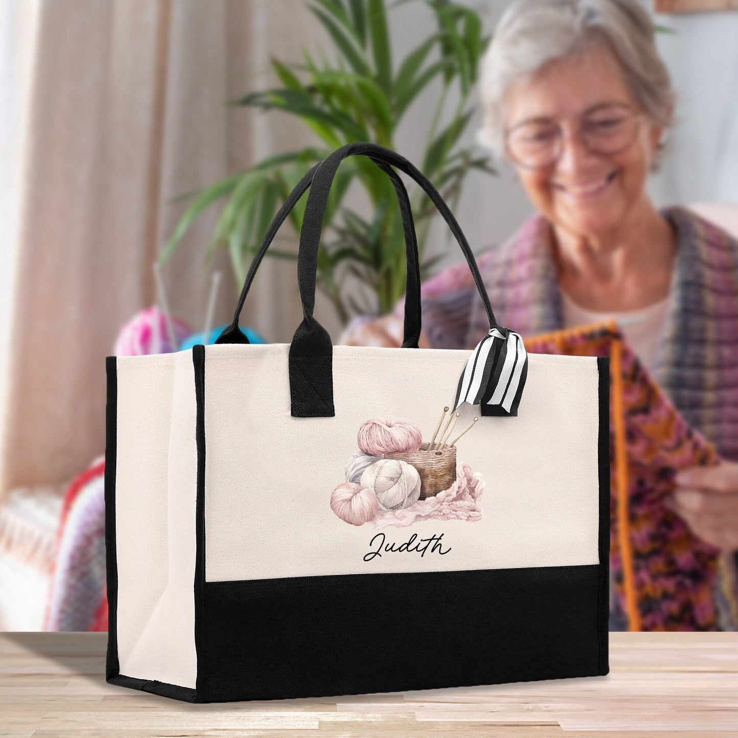 Personalized Cotton Canvas Tote Bag Custom Grandma Kitting Bag Yarn Custom Crochet Bag Mother's Day Gift Knitting Gift