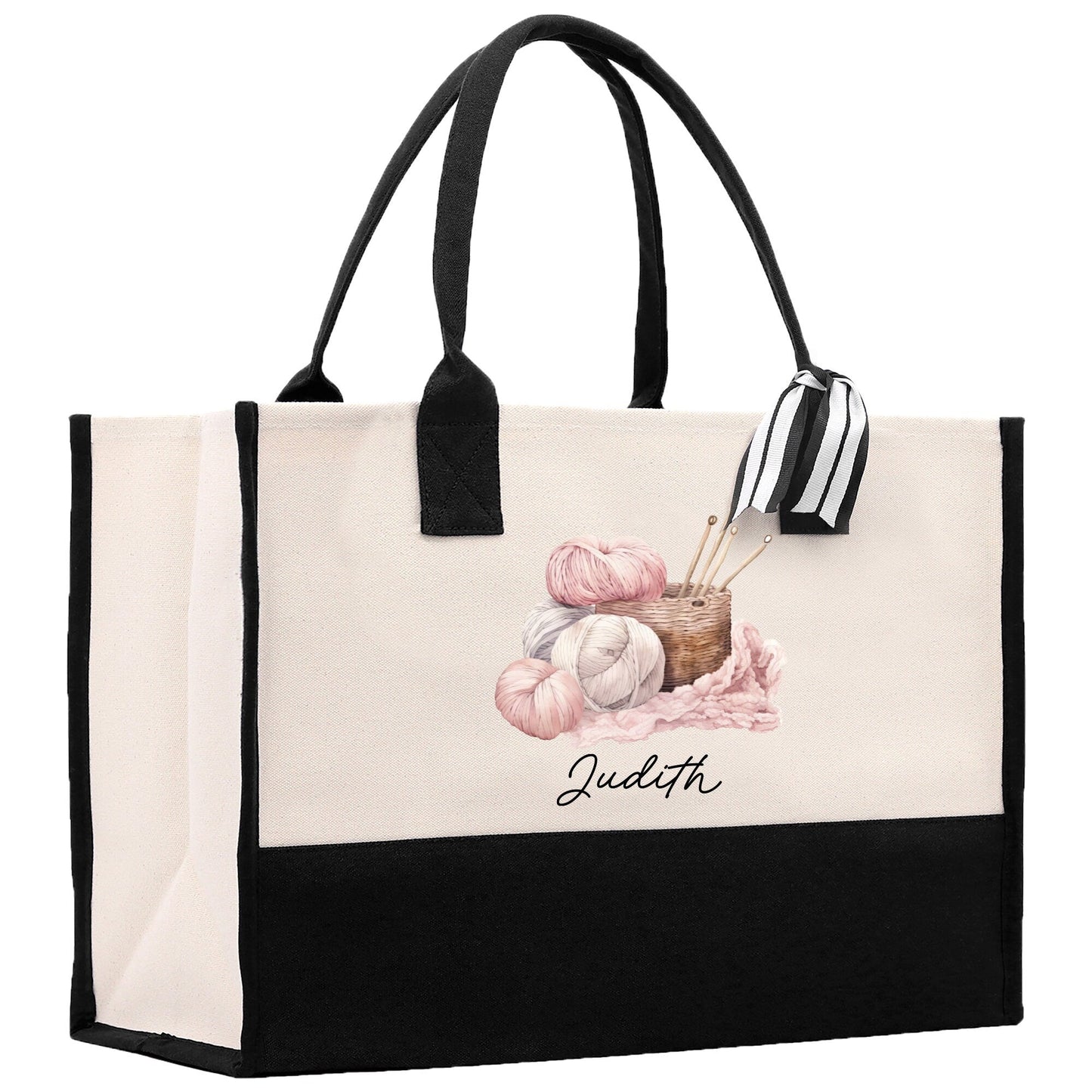 Personalized Cotton Canvas Tote Bag Custom Grandma Kitting Bag Yarn Custom Crochet Bag Mother's Day Gift Knitting Gift