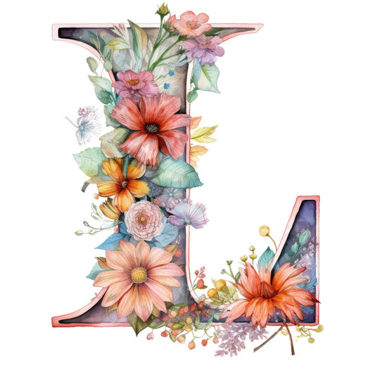Alphabet Flowers Fabric Panel L
