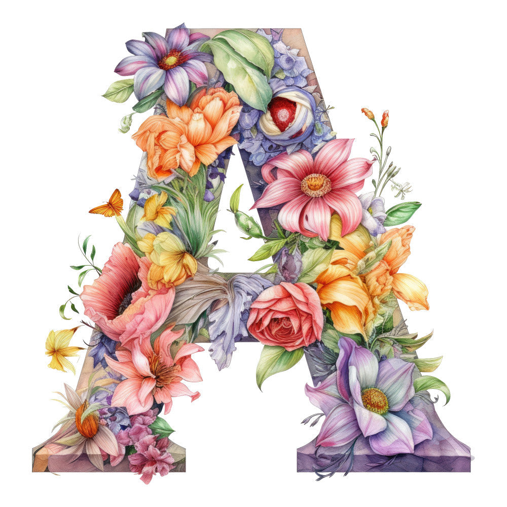 Alphabet Flowers Fabric Panel A