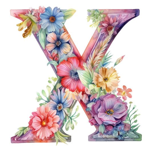 Alphabet Flowers Fabric Panel X