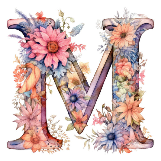 Alphabet Flowers Fabric Panel M