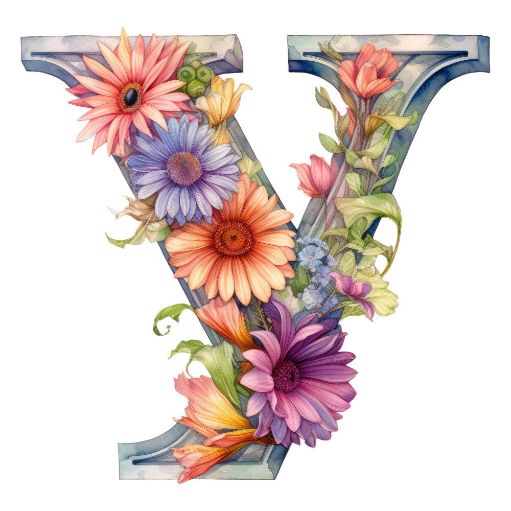 Alphabet Flowers Fabric Panel Y