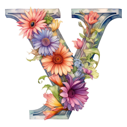 Alphabet Flowers Fabric Panel Y