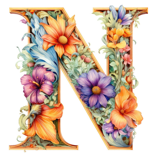 Alphabet Flowers Fabric Panel N