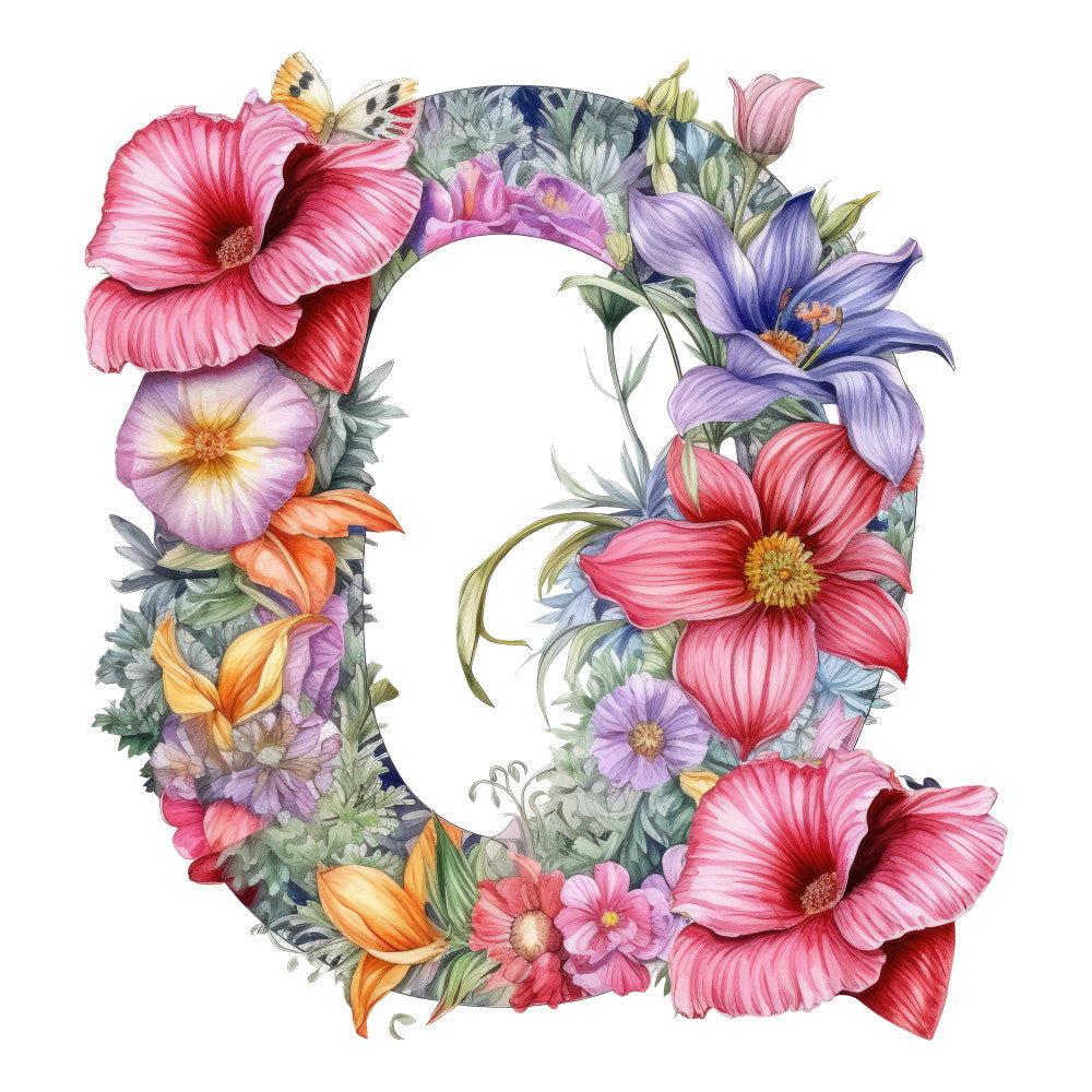 Alphabet Flowers Fabric Panel Q