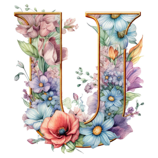 Alphabet Flowers Fabric Panel U