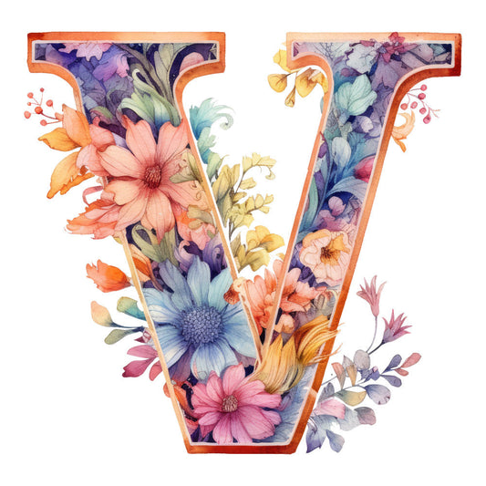 Alphabet Flowers Fabric Panel V