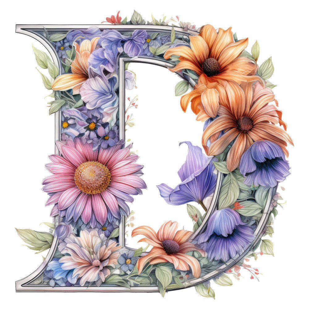 Alphabet Flowers Fabric Panel D