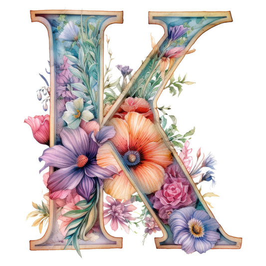 Alphabet Flowers Fabric Panel K