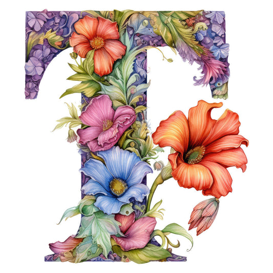 Alphabet Flowers Fabric Panel T