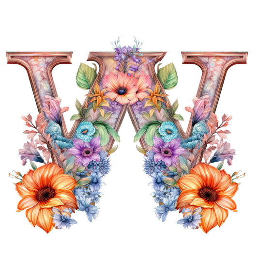 Alphabet Flowers Fabric Panel W