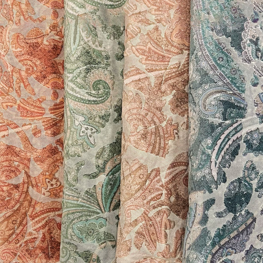 FLORIAN - BOTANICAL PAISLEY PRINTED CUT VELVET UPHOLSTERY FABRIC BY THE YARD